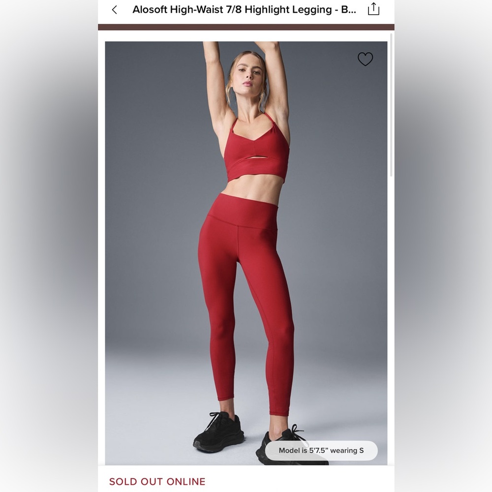 NWT Alo Bold Red Alosoft Leggings High Waisted 7/8 Pants Yoga Workout Brand New